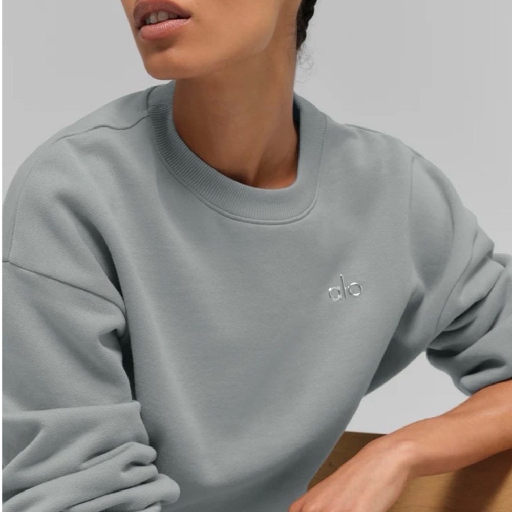 ALO Yoga Lunar Gray Cropped Hoodie NWT Size Medium - Picture 2 of 10